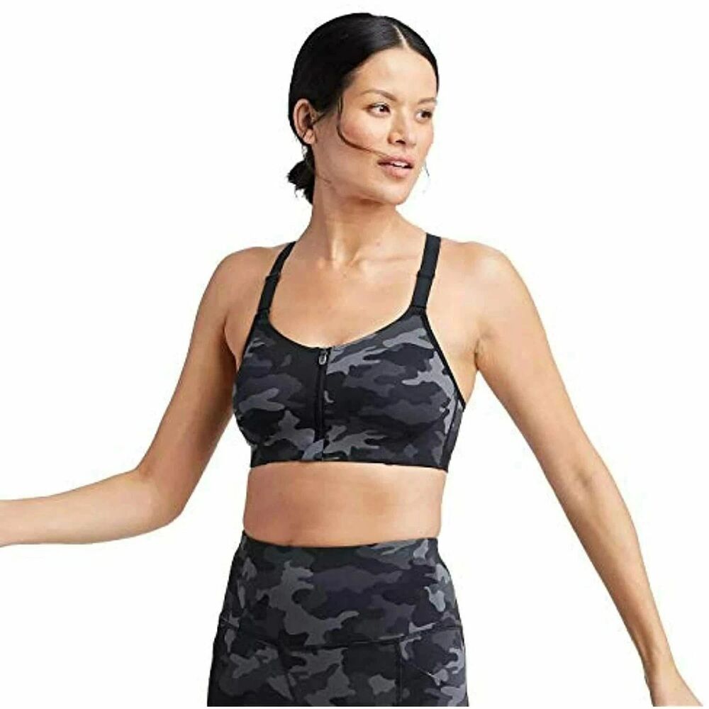 All in Motion Women's High Support Zip-Front Bra - (Black/Gray, 36DD) NWT